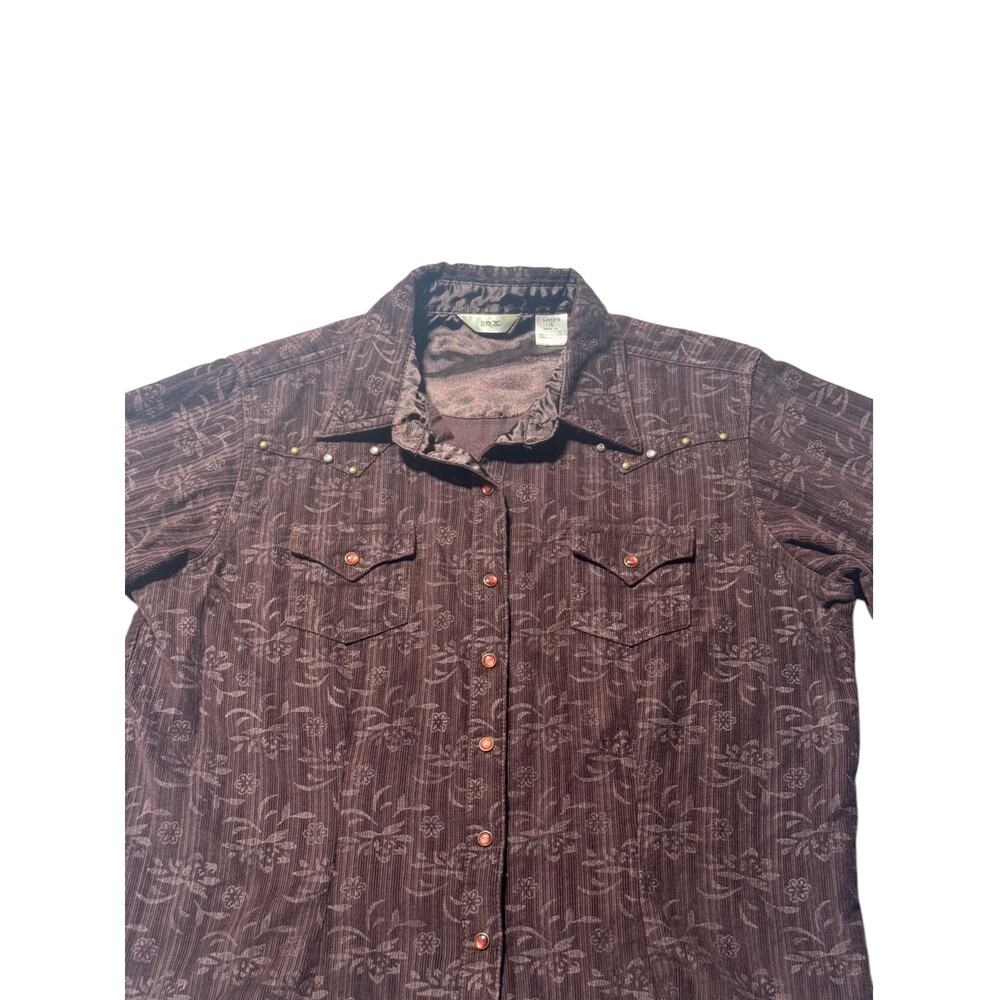 20X Western Shirt Womens L Brown Corduroy Floral Pearl Snap Front Long Sleeve - Picture 7 of 16